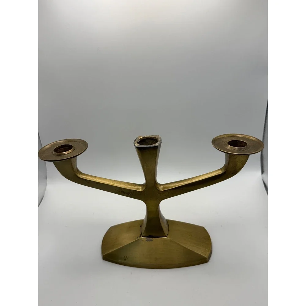 Vintage Mid Century Modern 1950s‎ Brass 3 Light Candelabra Brutalist India